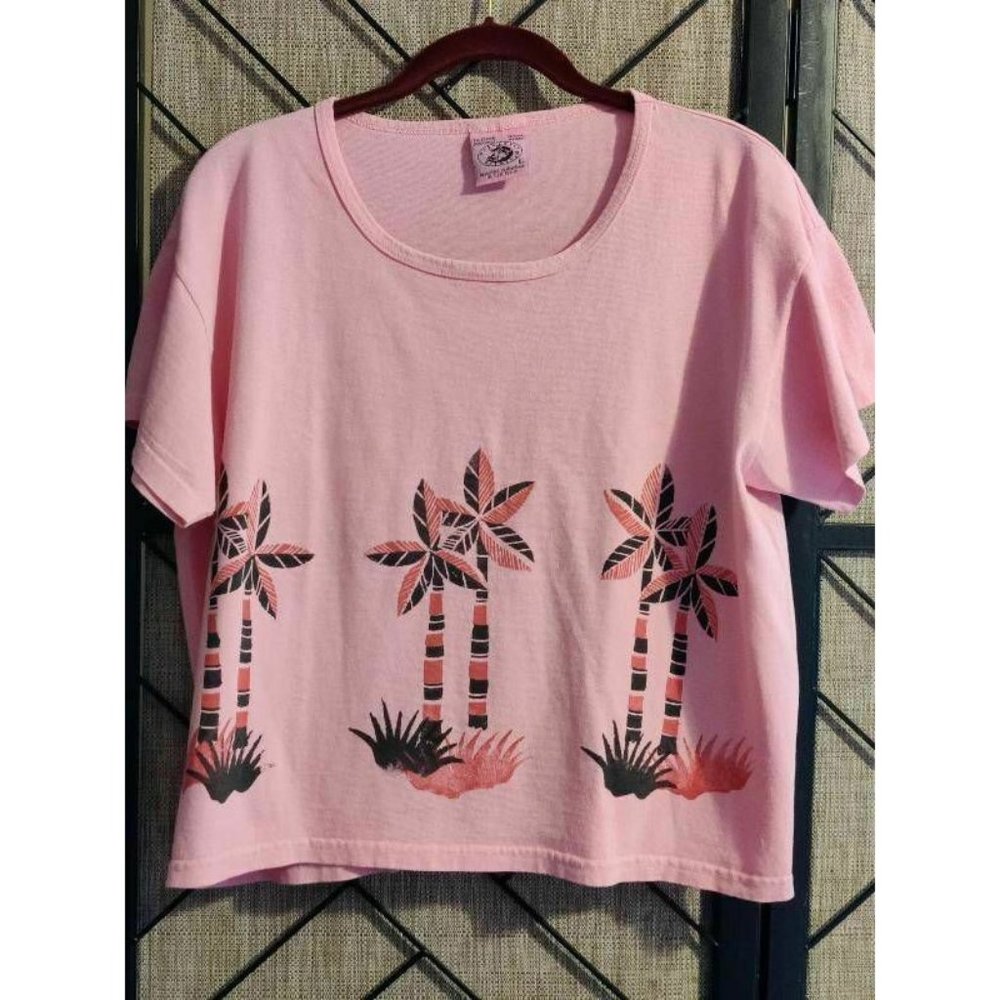 Authentic Pigment Womens T-Shirt Pink Palm Trees S